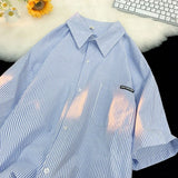 Japanese Striped Fashionable Short-sleeved Shirt Men Summer Thin Fashion Loose and Versatile Student Casual Shirt Aesthetic