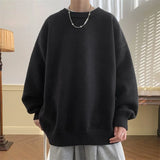 New Japanese Retro Men Knitted Sweater Light Luxury Casual O Neck Solid Color Long Sleeve Pullovers Loose High Street Knitwear