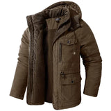Lamb Warm Men's Parkas Jacket Hooded Winter Men's Clothing Fleece Hooded Cotton Thickened Multi Pocket Casual Mid Length Coat