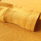 315g Heavy American Retro Khaki Sweater Shirt Waffle Cotton Henry Collar Long Sleeve T-shirt Men Cotton Slim Base Pullover Shirt