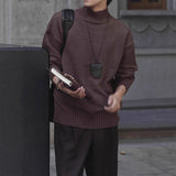 New Korean Fashion Men Sweater Light Luxury Trendy Turtleneck Knit Solid Color Pullover Leisure Retro Long Sleeve Basic Knitwear