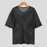 Men T Shirt Striped Short Sleeve Transparent Summer Casual Camisetas Streetwear Fashion Leisure Camisetas S-5XL