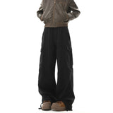 Multi-pockets Cargo Pants Men Women Hip-hop Wide-leg Mopping Trousers Vintage Loose Casual Spring Couple Unisex Drawstring Pants