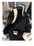 American Fashion High-end Baseball Uniform Embroidered Letters Black White Color-blocking Niche Fat Girl Cardigan Top Coat Chic