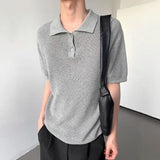 New Men Fashion T-shirt Luxury Hollow Out Polo Shirt Leisure Short Sleeve Solid Color Breathable Knitwear High Quality Tops