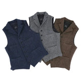 Autumn Winter Men's British Waistcoat Retro Herringbone Slim Tweed Suit Vest Heavy Button Jacket Men Aesthetic Sleeveless Coat