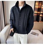 New Korean Style Jacquard Men Cardigan Jackets Fashion Luxury Knitted Button-down  Long Sleeve Sweater Coat Winter Warm Knitwear