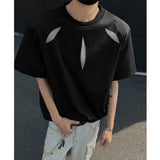 Summer Hollow Mesh T Shirt Men Short Sleeve Patchwork Casual Men Clothing Streetwear 2025 Fashion Camisetas Gray/Black/White