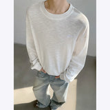 Spring Cotton Long Sleeved T-shirt Men Black White Casual T Shirt Men Streetwear Korean Loose Round Neck T Shirt Mens Top M-3XL