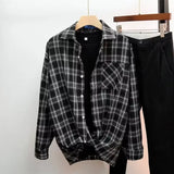 Autumn Japanese Style Black White Plaid Long Sleeve Shirt Men's Vintage Loose Fit Shirt Versatile Jacket Sensibility Niche