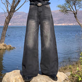 American street retro washed jeans men and women trendy hip-hop straight leg loose and personalized wide leg casual pants y2k