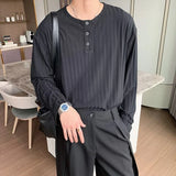 New Japanese Fashion Men Henry Collar T-shirt Light Luxury Solid Color Long Sleeve Tops Leisure Light Business Basic Shirt M-3XL