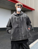 Gothic Zip Up Hoodie Washed Distressed Retro Black Y2k Hoodies men Sweatshirt Hoodie Streetwear Hip Hop Retro zip hoodies