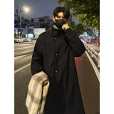 New 2025 Autumn Winter Men Imitation Wool Overcoat Stand Collar Mid Long Single Breasted Windproof Warm Coat Fashion Outerwear