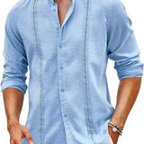 New Men's Fashion Cuban Style Casual Trend Button Summer Beach Vacation Cotton Hemp Shirt Looseon Linen Shirt Loose Stand Collar