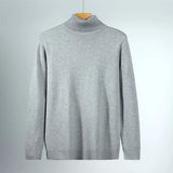 New Korean Fashion Men Sweater Light Luxury Trendy Turtleneck Knit Solid Color Pullover Leisure Retro Long Sleeve Basic Knitwear