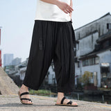 New Chinese Style Men Vintage Loose Casual Wide Leg Pant Summer Thin Loose Fit Bell Bottoms Casual Pants Cropped Pants For Men