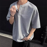 Summer Men's Crewneck Short Sleeve T-Shirt New Casual Solid Color Knitted Tee Tops Y2K Vintage Streetwear Oversized Tshirts