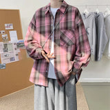 Harajuku Long Sleeve Plaid Shirts Men Big Size M-5XL Autumn Chic Loose Vintage High Street All-match Gentleman Camisa