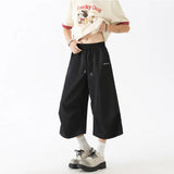Summer Thin Casual Pants Men Fashion Black Wide Leg Pants Men Streetwear Hip-hop Loose Ice Silk Pants Mens Cropped Trousers