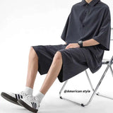 Summer Shirt Set Men Fashion White Shirts Shorts Two-piece Set Men Korean Loose Ice Silk Set Mens Formal Sets Large Size 5XL