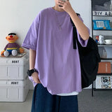 Men's Clothing Oversized Fashionable Street Casual Man Young Style Loose Solid Color Pullovers Round Neck Handsome T-Shirts