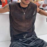 Summer Men's Clothing Luxury Knit Hollw Out Tank Tops O Neck Sleeveless Mesh Sexy Solid Color Party Vest Breathable Knitwear