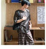 Street Punk Shirt Off-shoulder Hollow T-shirt American 2025 New High-end Style Fashionable Casual Loose Short Sleeves