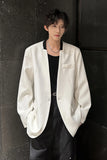 Black/White Men Blazer Collarless Contrast Color Streetwear One Button Long Sleeve Fashion Men Casual Suit Jacket 3XL-M