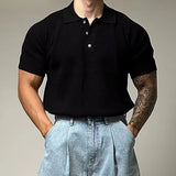 Stylish Mens Slim Polo Shirts Spring Summer Casual Solid Color Waffle Short Sleeve Polos Men Trendy Buttoned Polo Collar Shirt