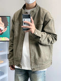 Spring Autumn Vintage Coat American Retro Heavy Washing Canvas High-end Jacket Men's Stand-up Collar Design Casual Jacket Chic