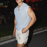 Summer Fashionable Mens Mesh Tank Tops Sexy Transparent Hollow Out Knit Camisoles For Men Casual Sleeveless Buttoned Vests