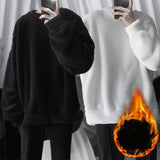 Oversize Sweatshirt Solid Color Lamb Hair O-Neck Long Sleeve Men's Sweatshirt Korean Fashion Loose Hoodies Streetwear Harajuku
