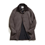 Maden Men's Vintage Waxed Windbreaker Corduroy Turn-down Collar Mid-length Overcoat Windproof and Waterproof Trench Loose Jacket