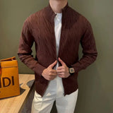 Autumn Retro Men's Zipper Cardigan Jacket Trending Jacquard Solid Color Long Sleeve Sweater Coats Premium Quality Knit Outerwear