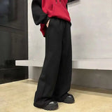 American Style Men's Sweatpants Elastic Waist Solid Color Bottom Straight Wide Leg Loose Sports Trousers New Simple