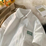 Korean style men and women trendy waffle short sleeved shirt summer couple retro patch casual loose half sleeved T-shirt top