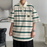 Summer Men POLO Shirt Trend Loose Clothing Students Short-sleeved T Shirt Tops Round Neck Five-quarter Sleeve Harajuku