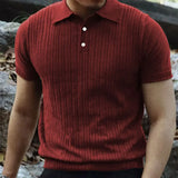 Summer Knit Men's Polo Shirt Business Casual Striped Lapel Short Sleeve Henry Shirt T-shirt Comfortable Men's Clothing