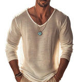 New Casual Pure Color Mens Long Sleeve Tees Spring Vintage V Neck Loose Pullover Tops Men Leisure Breathable Transparent T Shirt