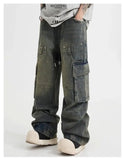Spring High Street Men and Women Trendy Elastic Belt Work Clothes Jeans Couple Straight Tube Loose Water Washed Casual Pants y2k