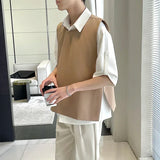 Vest for Men Loose Casual All-match Spring Autumn Advanced Side-slit Solid Color Korean Style Simple O-neck Button Designer Soft