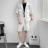 Summer Suit Men Fashion Society Mens Black Dress Set Korean Casual Short Sleeved Blazer Shorts Sets Man Stripe Formal Suit
