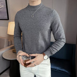 Men's Mock Neck Sweaters Knitted Basics Black White Warm Top Casual Slim Fit Pullovers Long Sleeve Stretch Warm White Jumper Man