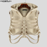 Fashion Casual Style Tops New Men's Funny Bone Deconstruction Design Vests Personality Solid Hooded Waistcoat S-5XL