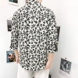 Mens Y2k Casual Floral Print Shirt Summer Harajuku Daily Versatile Temperament Personality Three-Quarter Sleeve Mens Top