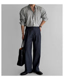 New Naples Business Men Shirts Light Luxury Textured Lapel Striped Long Sleeve Cardigan Leisure Premium Commuter Blouse M-2XL