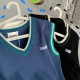 Sweater Vest Men V-neck Shrug Patchwork Knitted Couples Ins Plus Size 3XL Oversize Harajuku Vests Chic Korean Style Leisure