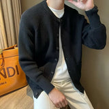 Men's Fashionable Winter Knit Jacket Loose-fit Round Neck Single-breasted Blazer Casual Style Pullovers