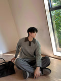 Winter Men's Trending Knitted Lapel Sweater Light Luxury Leisure Patchwork Long Sleeve Pullover Japanese Retro Loose Knitwear